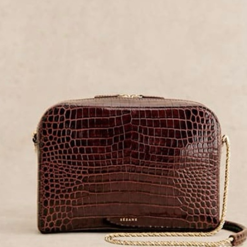 Sezane Abel bag in chocolate croco